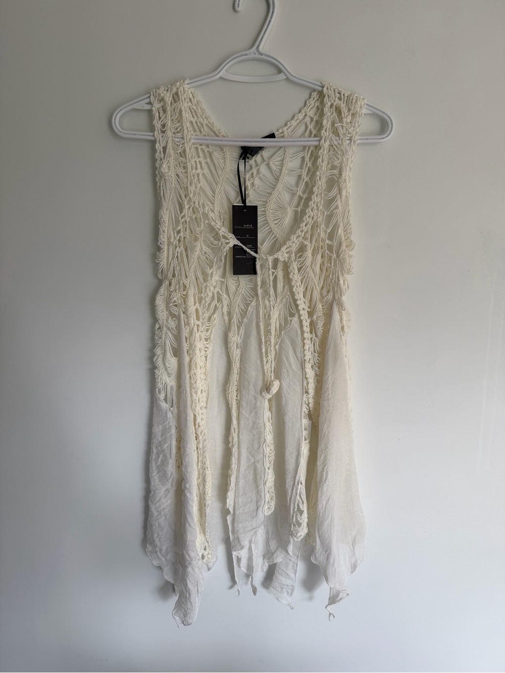 QED London Crochet Boho Vest Cover-Up | Cream | NWT | Medium
